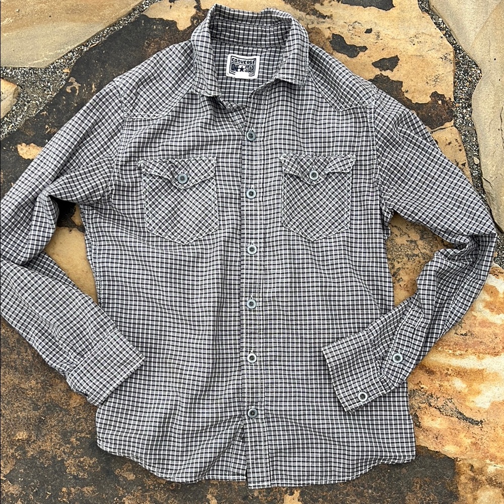 Converse Grey Checkered Casual Button Down Shirt